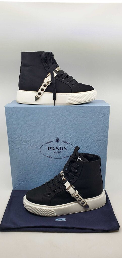 Prada Nylon gabardine studded high top sneakers