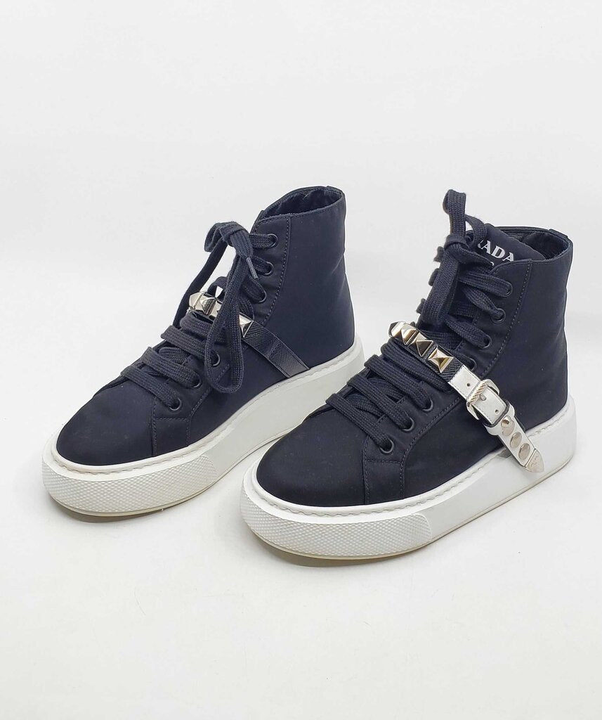 Prada Nylon gabardine studded high top sneakers
