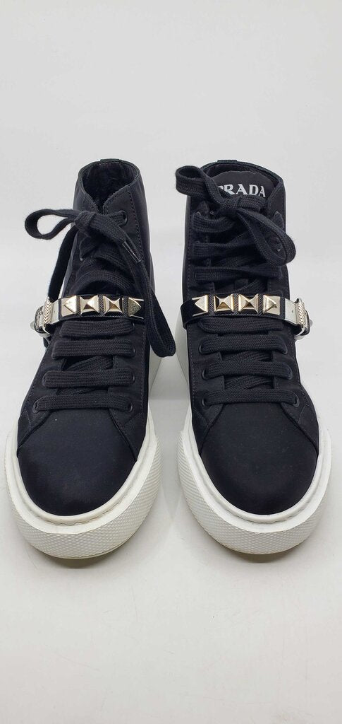 Prada Nylon gabardine studded high top sneakers