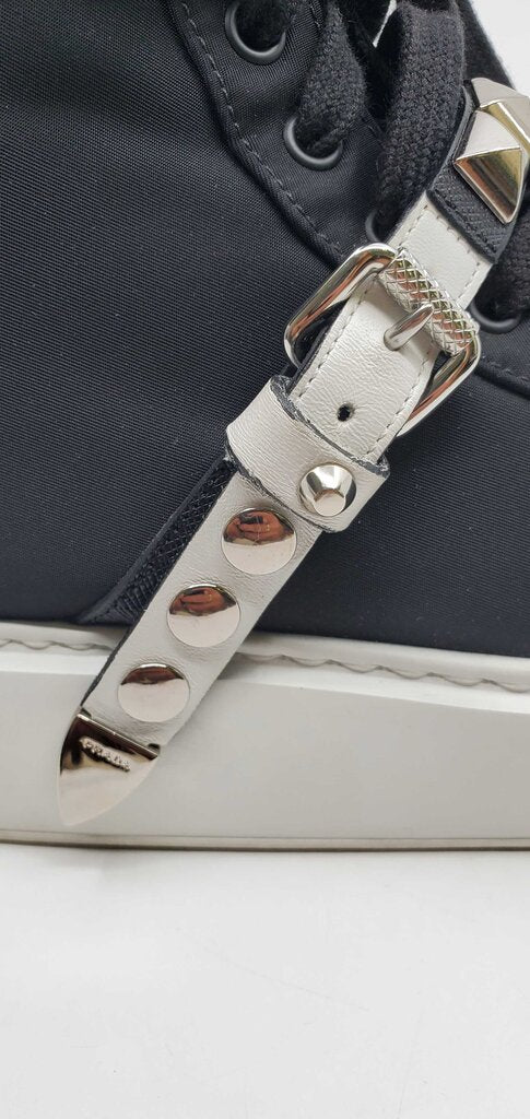 Prada Nylon gabardine studded high top sneakers