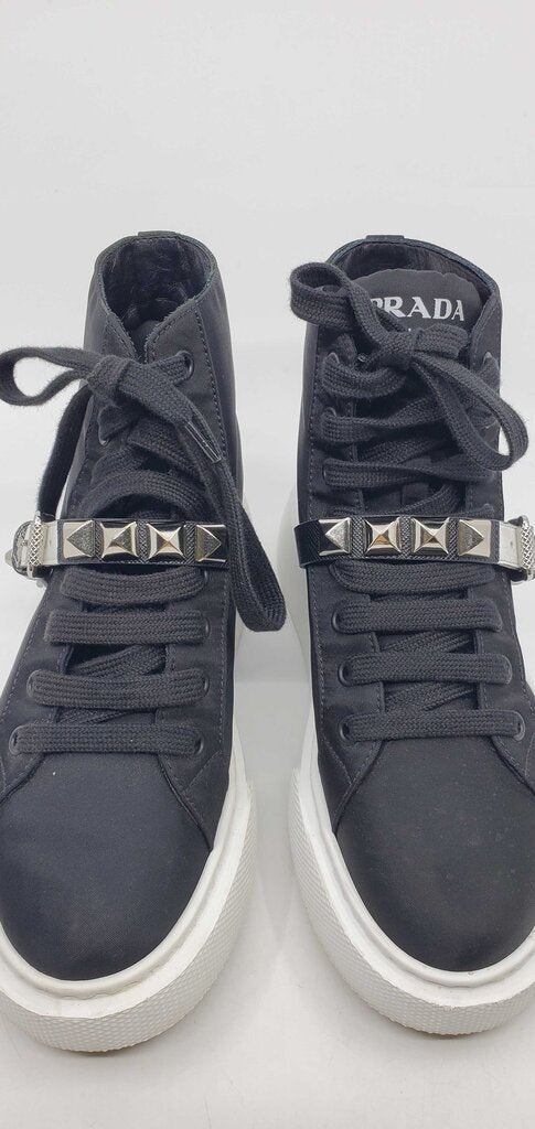Prada Nylon gabardine studded high top sneakers