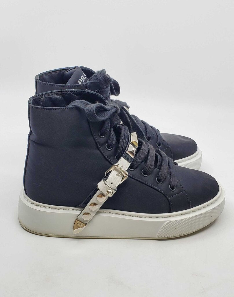Prada Nylon gabardine studded high top sneakers