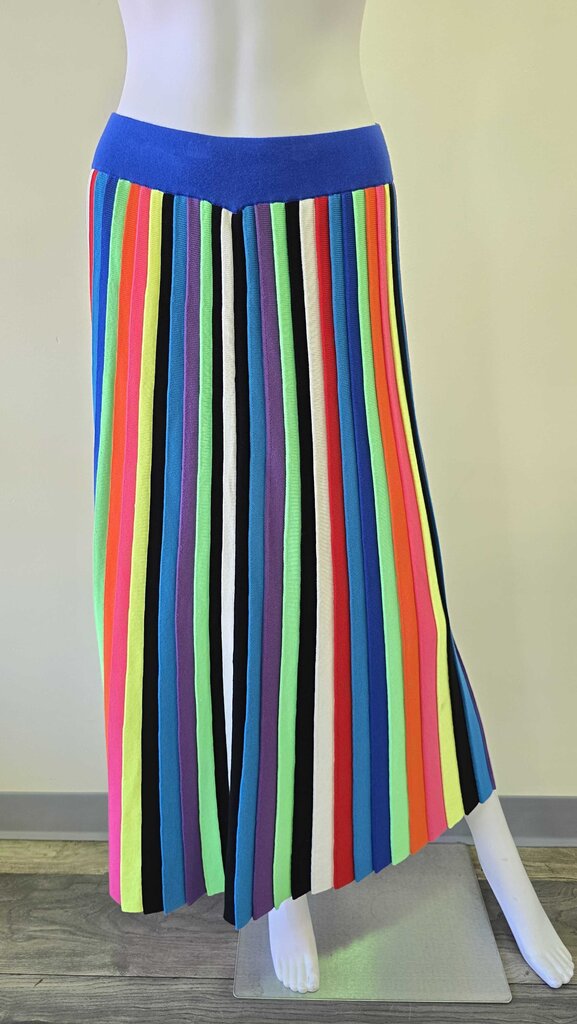Weekend MAxMara Ove Pleated Skirt - Viscose Knit Blend/Vertical Rainbow Vertical Stripes