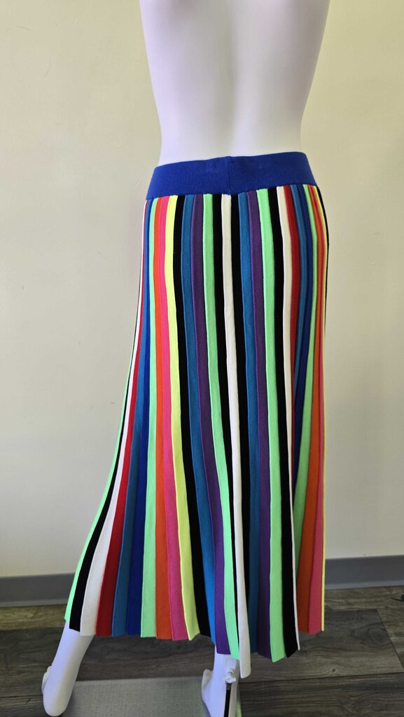 Weekend MAxMara Ove Pleated Skirt - Viscose Knit Blend/Vertical Rainbow Vertical Stripes