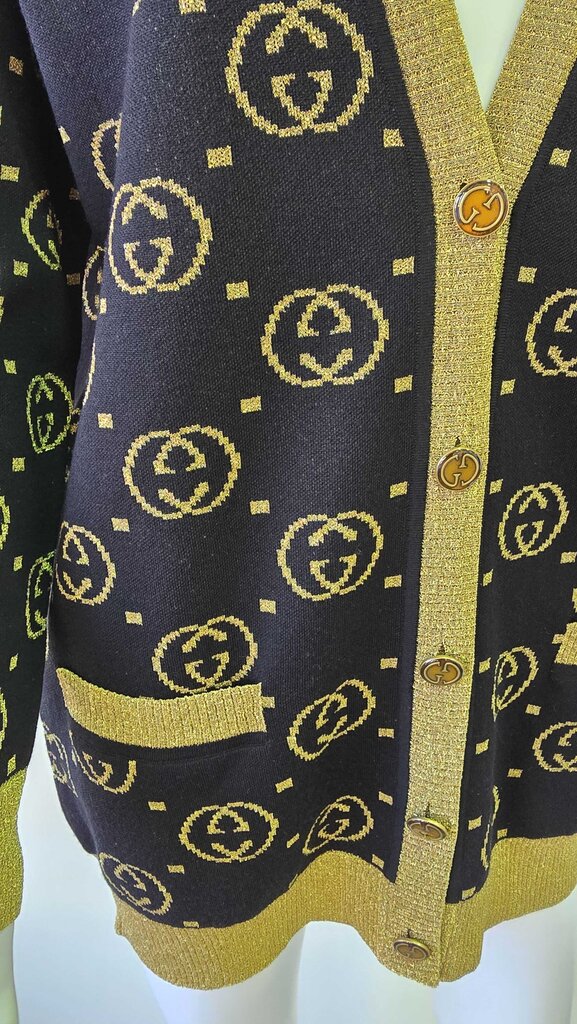 Gucci Lurex Knit Wool GG Button Front Cardigan