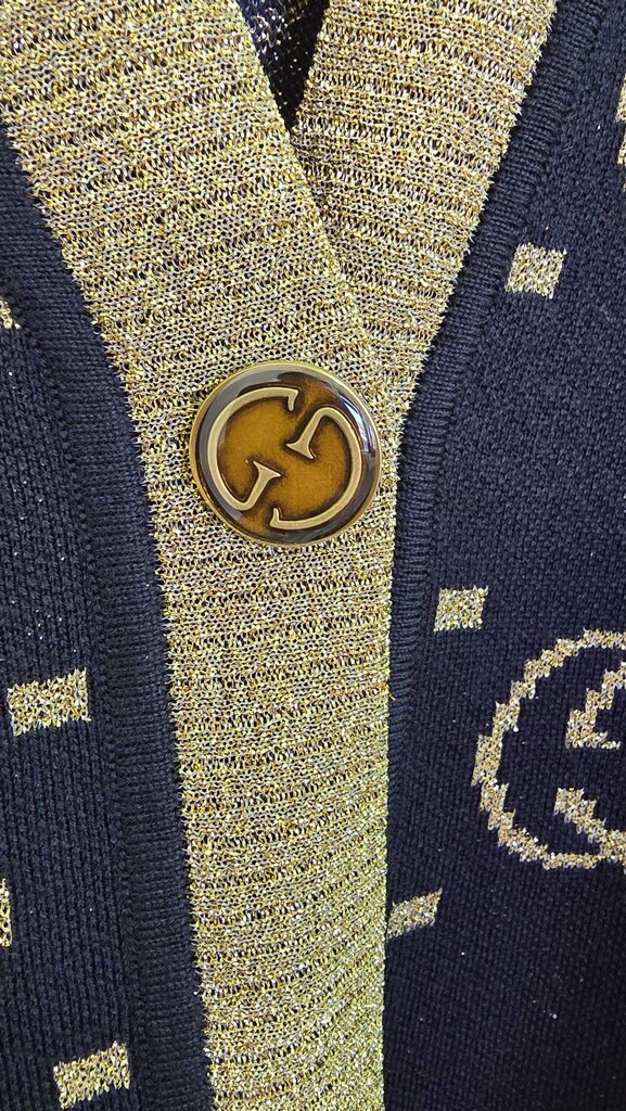 Gucci Lurex Knit Wool GG Button Front Cardigan