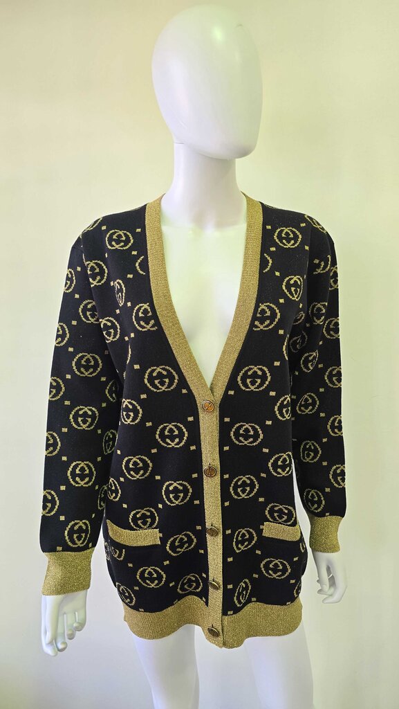 Gucci Lurex Knit Wool GG Button Front Cardigan