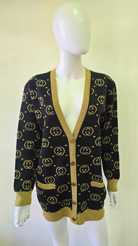 Gucci Lurex Knit Wool GG Button Front Cardigan
