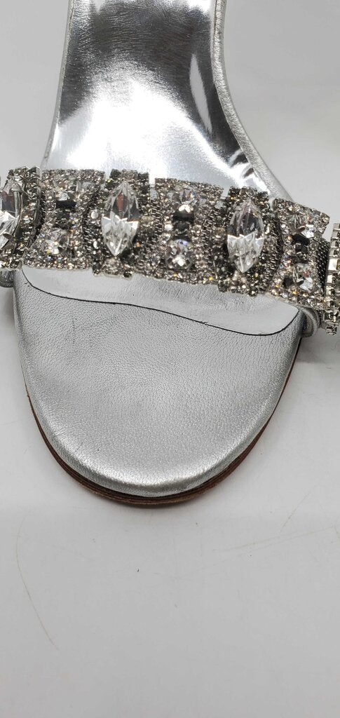 Manolo Blahnik Chamosca 105 Metallic Sandals w/ Crystal Embellished Strap