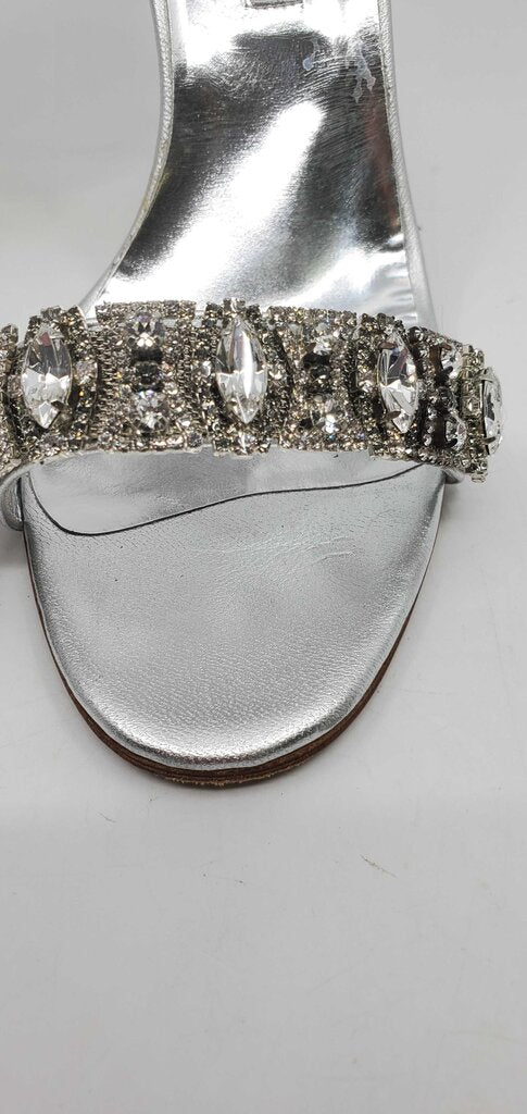 Manolo Blahnik Chamosca 105 Metallic Sandals w/ Crystal Embellished Strap