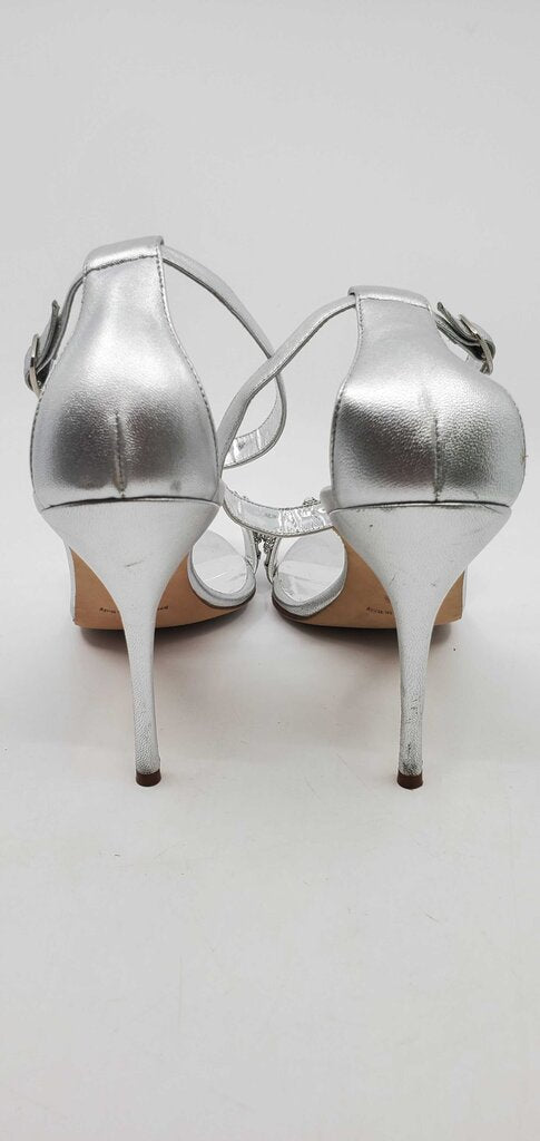 Manolo Blahnik Chamosca 105 Metallic Sandals w/ Crystal Embellished Strap