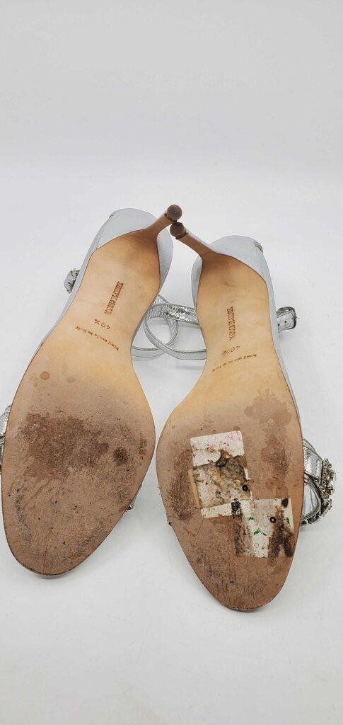 Manolo Blahnik Chamosca 105 Metallic Sandals w/ Crystal Embellished Strap