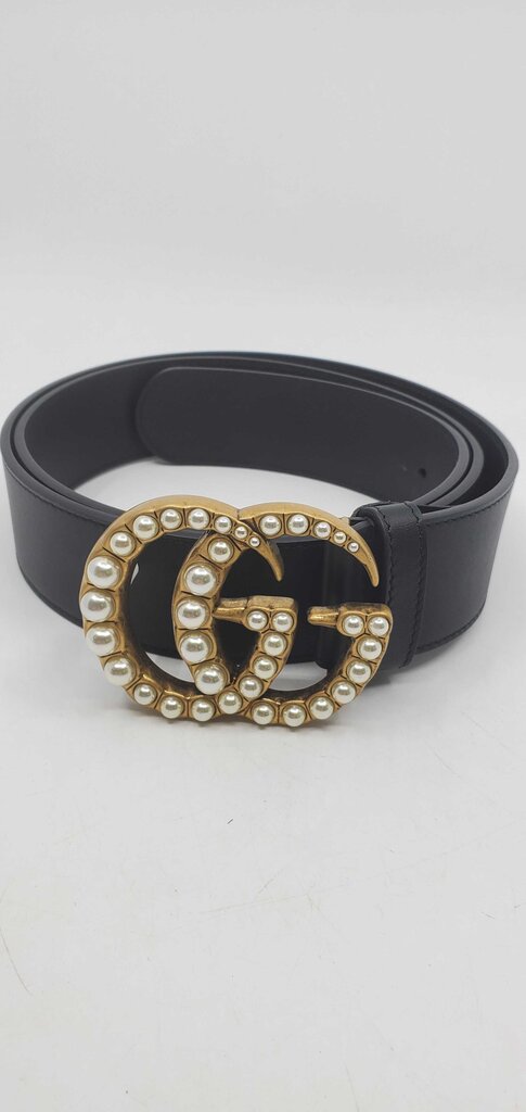 Gucci GG Marmont Faux Pearl Accents Leather Belt