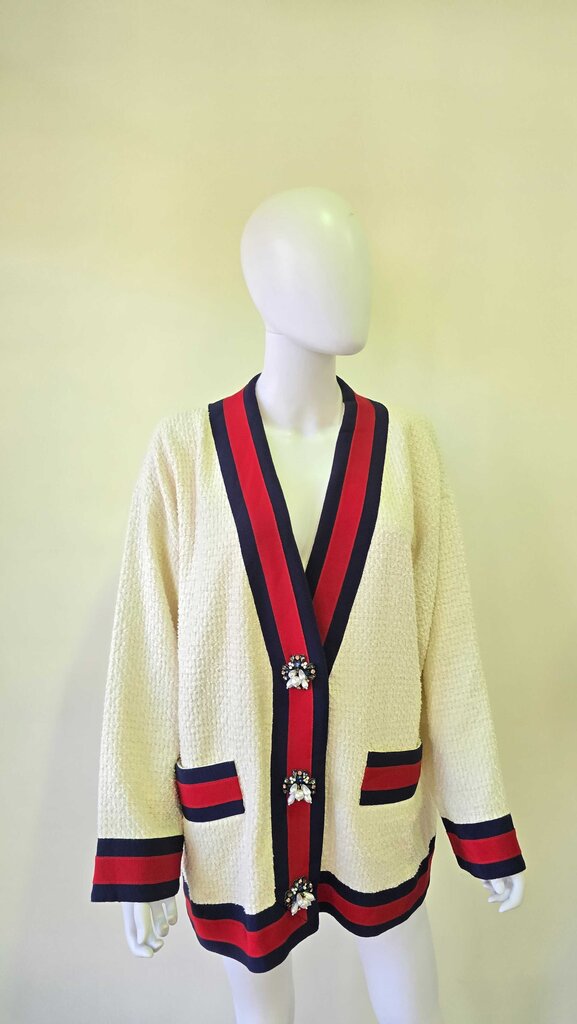 Gucci Oversized Tweed Web Trim Cardigan