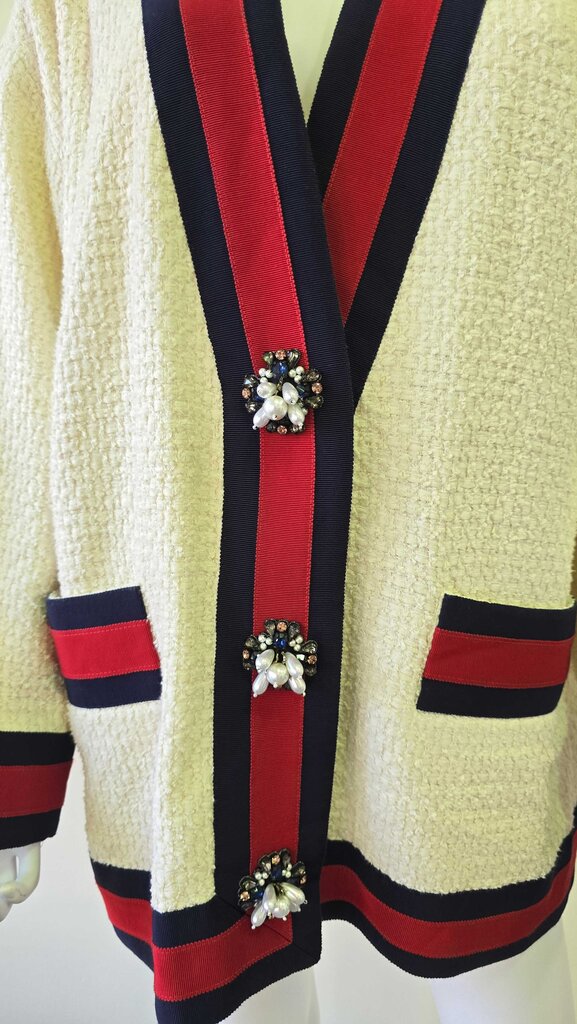 Gucci Oversized Tweed Web Trim Cardigan