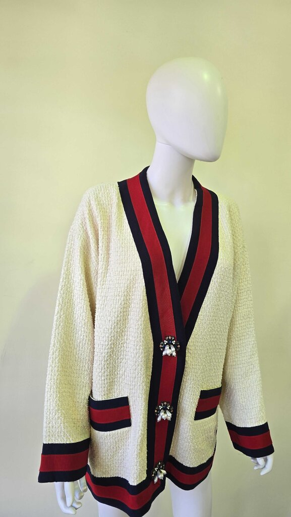 Gucci Oversized Tweed Web Trim Cardigan