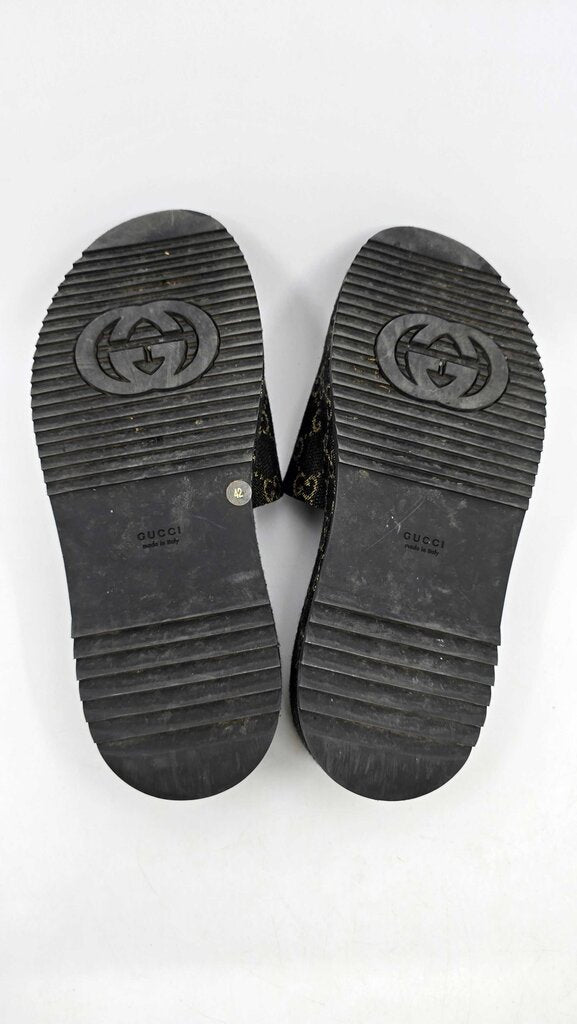 Gucci Jacquard Denim GG Monogram Angelina Platform Slide Sandals