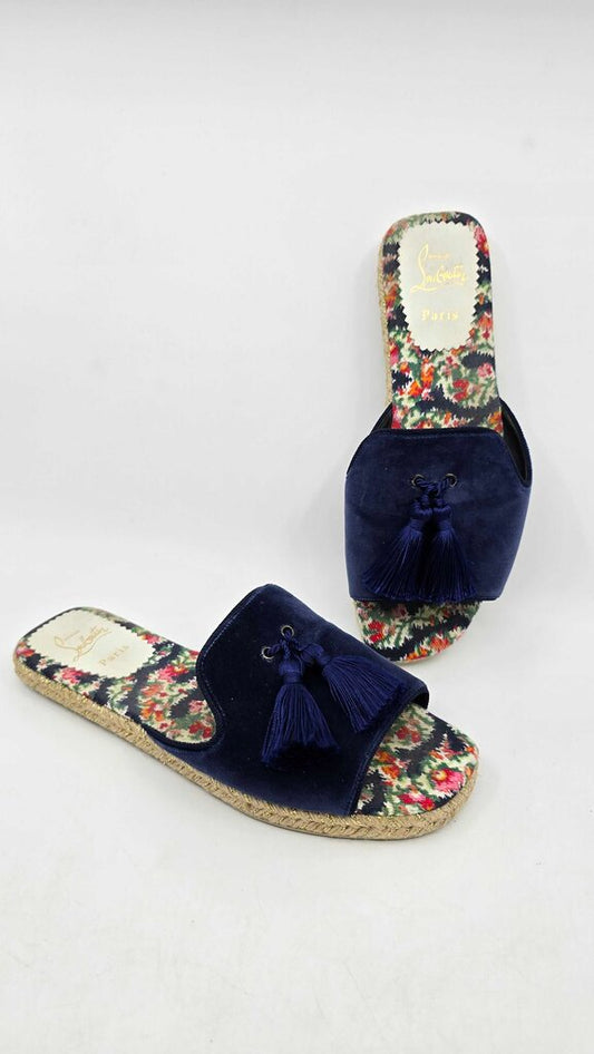 Christian Louboutin Velvet Pacha Tassel Flat Espadrille Sandals