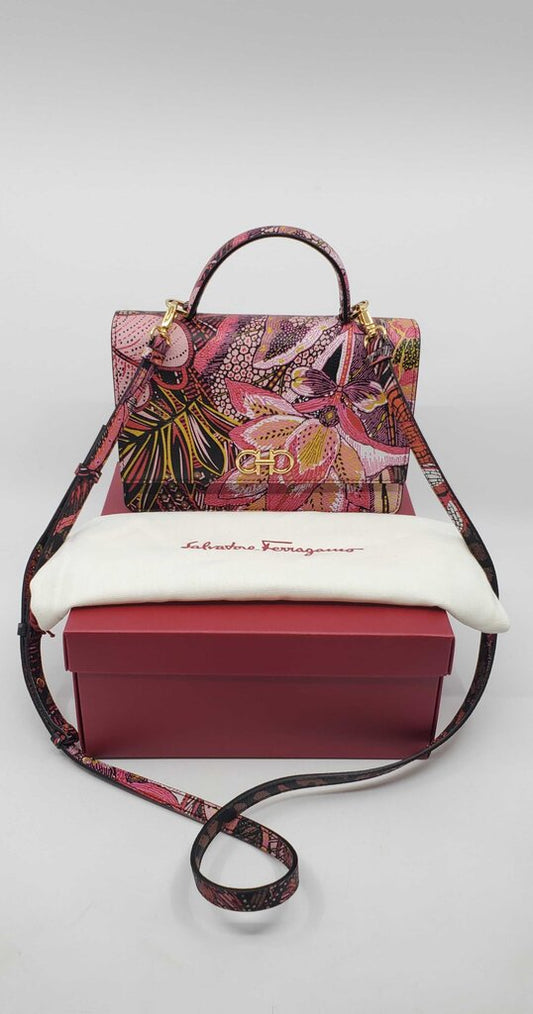 Salvatore Ferragamo Gancini Top handle convertible Small bag-Printed Leather