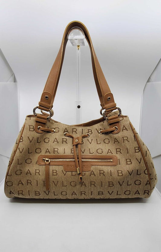 Bvlgari Logo Mania Canvas Shoulder Tote Bag