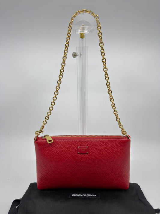 Dolce & Gabbana Dauphine Leather Chain Clutch / Pouch-Red