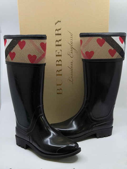 Burberry House Check Pattern hearts Rubber Knee-High Rain Boots
