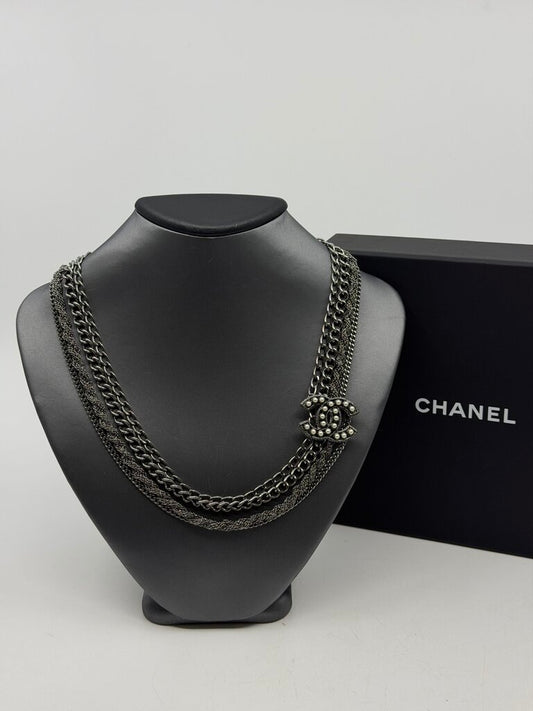 Chanel spring 2014 Pearl CC Multi-Strand Necklace – Dark Silver / Aged Silver