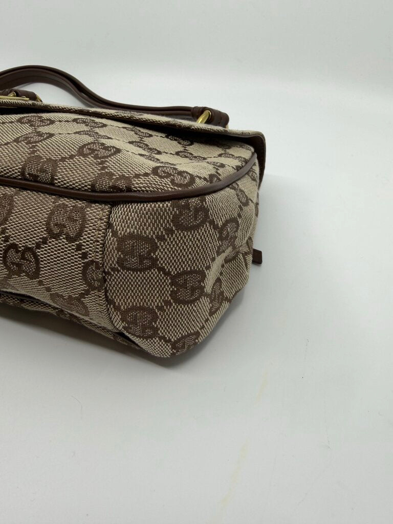 Gucci Vintage (Tom Ford Era )GG Canvas Turn-Lock Flap Top Handle Bag – Beige/Ebony & Brown