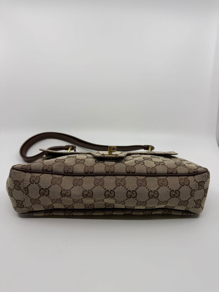 Gucci Vintage (Tom Ford Era )GG Canvas Turn-Lock Flap Top Handle Bag – Beige/Ebony & Brown