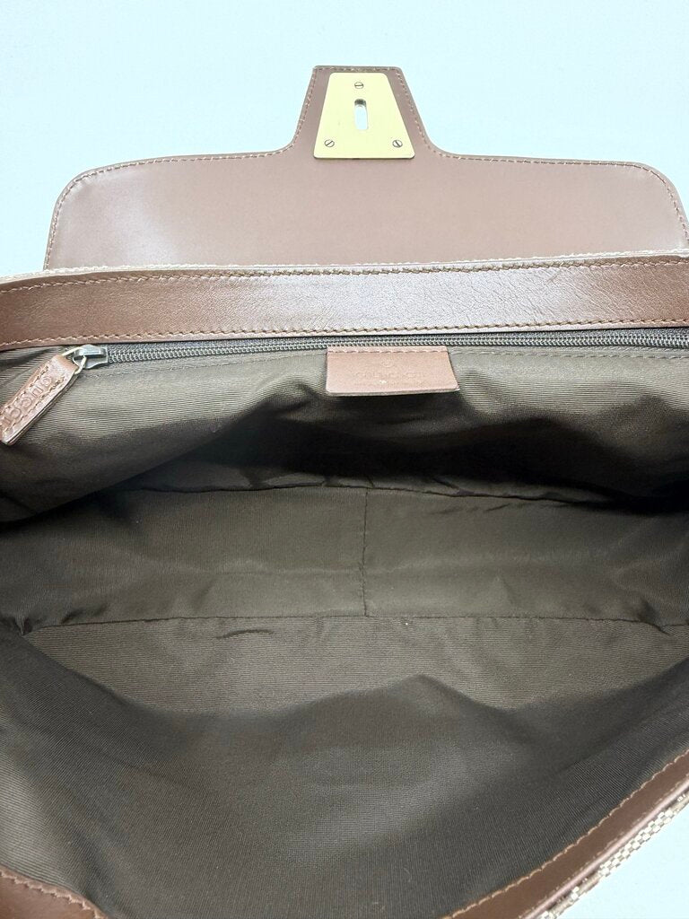 Gucci Vintage (Tom Ford Era )GG Canvas Turn-Lock Flap Top Handle Bag – Beige/Ebony & Brown
