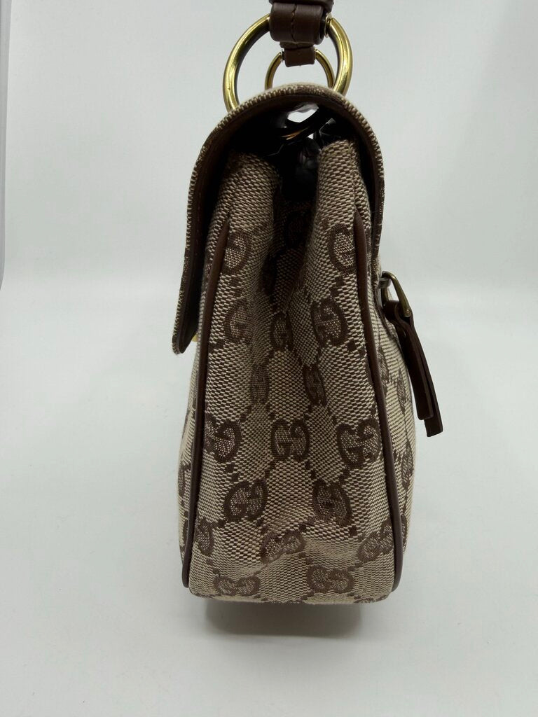 Gucci Vintage (Tom Ford Era )GG Canvas Turn-Lock Flap Top Handle Bag – Beige/Ebony & Brown