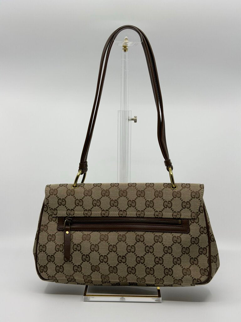 Gucci Vintage (Tom Ford Era )GG Canvas Turn-Lock Flap Top Handle Bag – Beige/Ebony & Brown