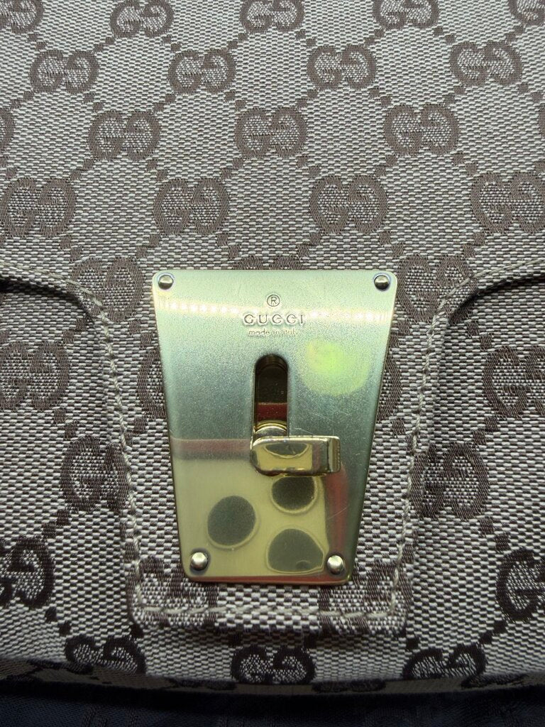 Gucci Vintage (Tom Ford Era )GG Canvas Turn-Lock Flap Top Handle Bag – Beige/Ebony & Brown