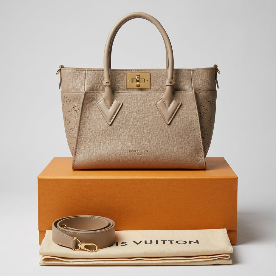 Louis Vuitton On my side PM -perforated Mahina calf leather-Galet