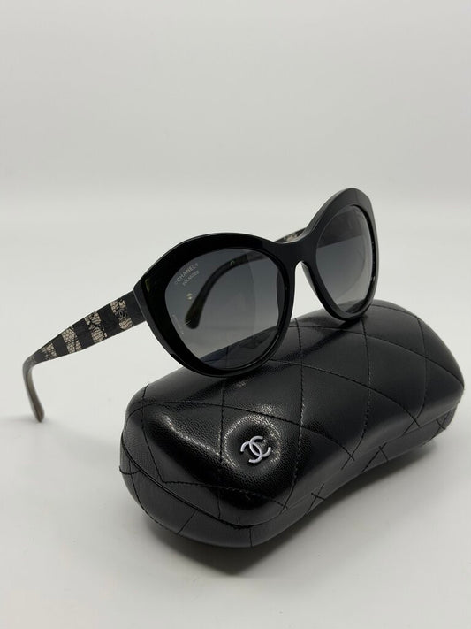 Chanel 5294 Lace-Effect Oversized Polarized Sunglasses – Black